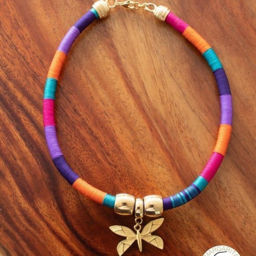 Handmade necklace gold plated details multicolored